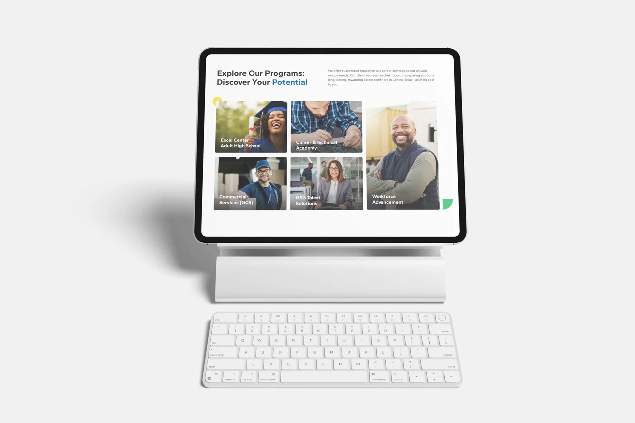 Goodwill program page design showing ways to explore available support.
