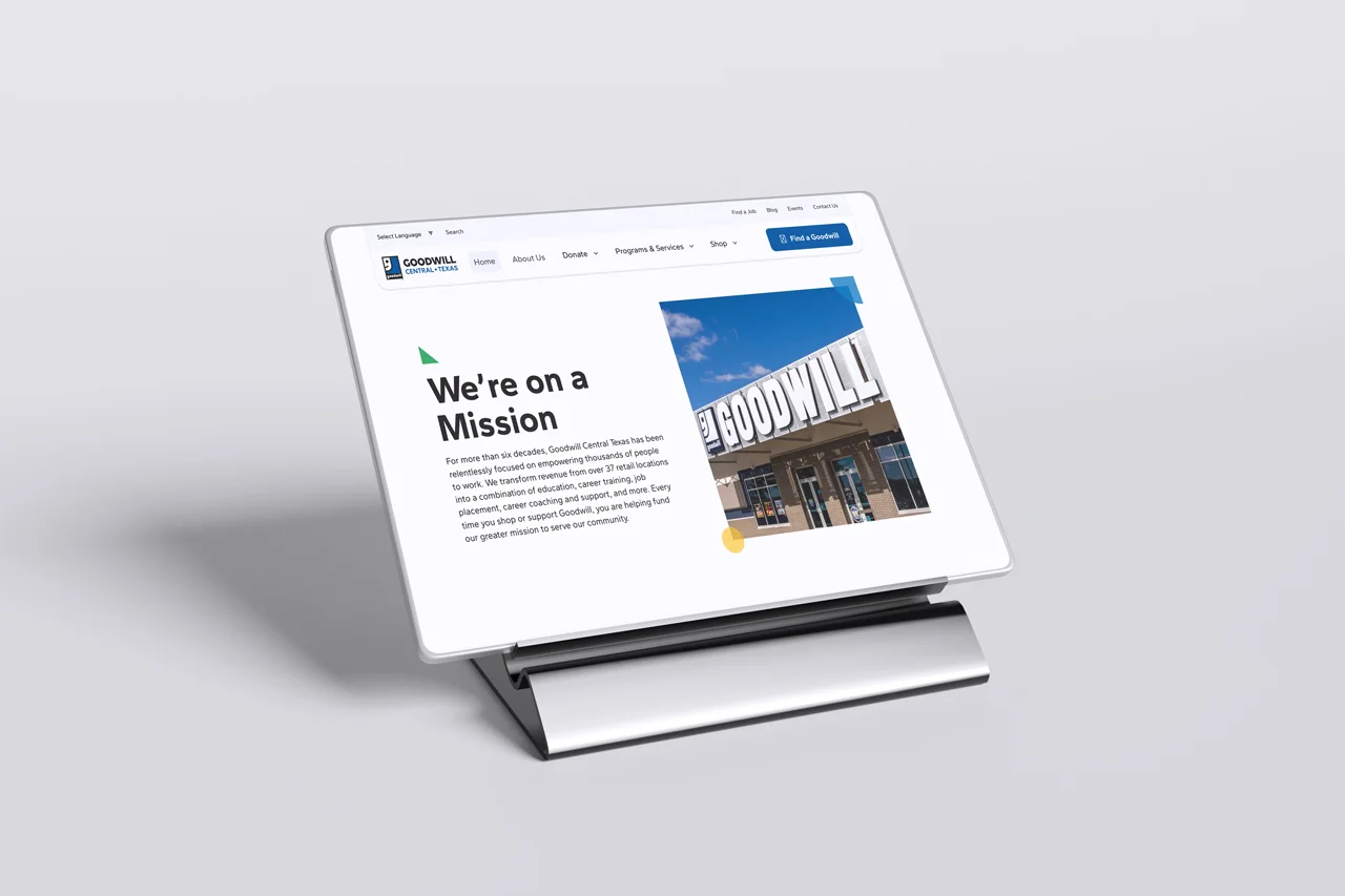 Goodwill Central Texas mission and organization page design.
