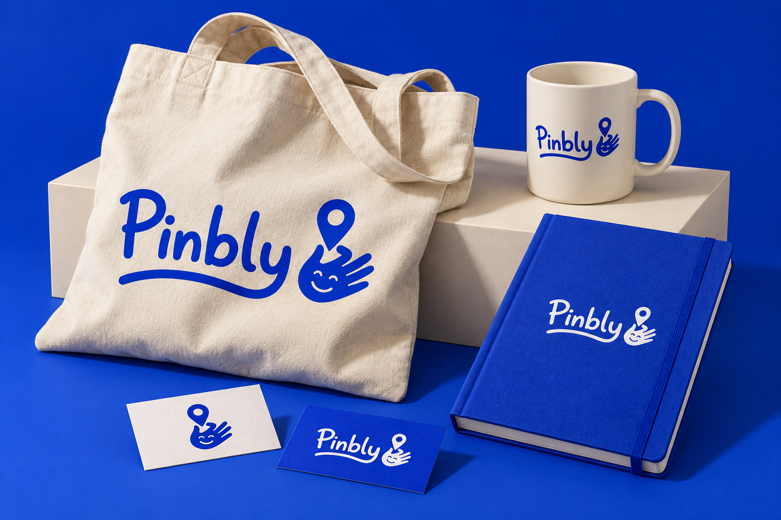 Pinbly brand application concepts.