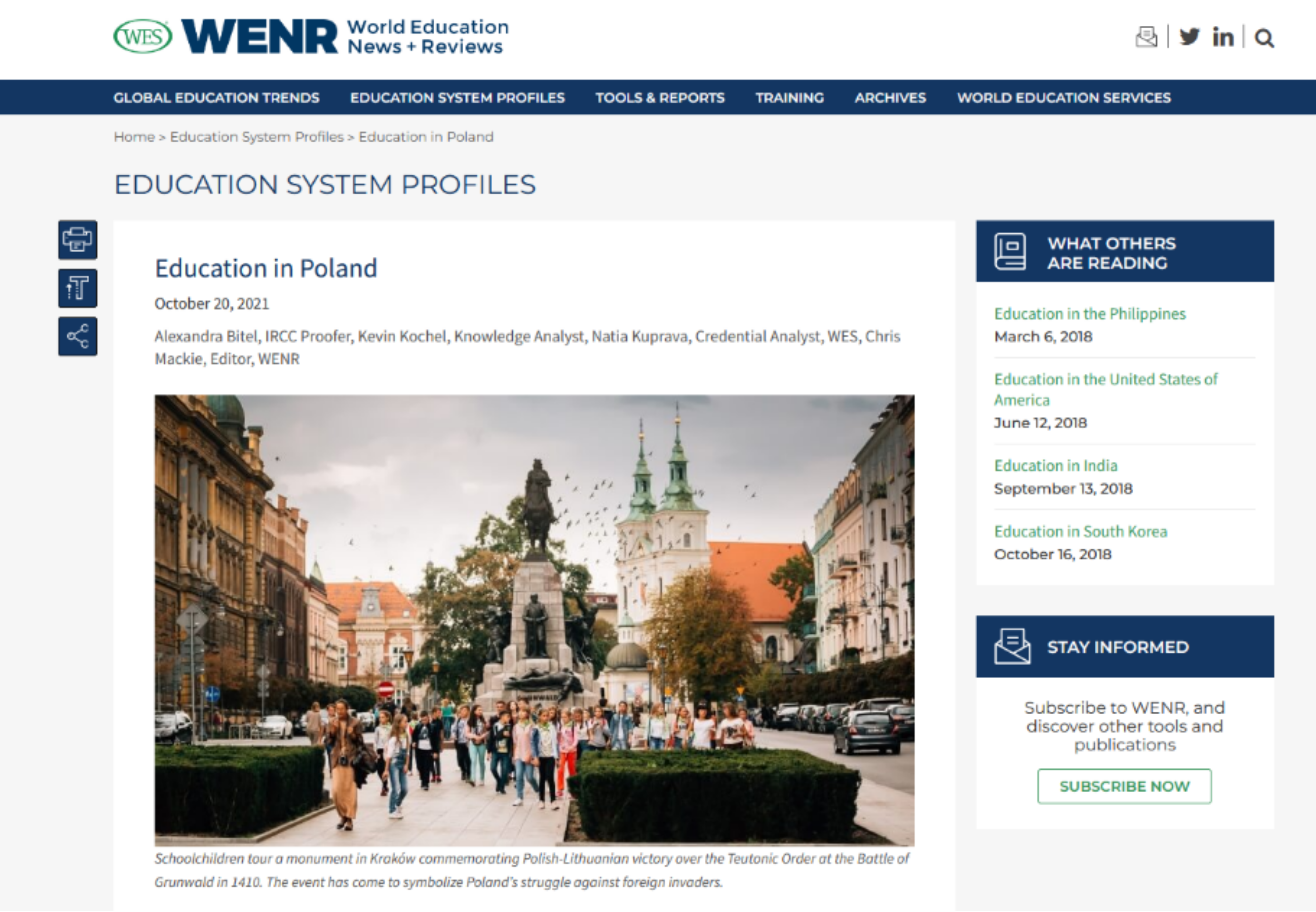 WENR Education in Poland article with author details and related reading.
